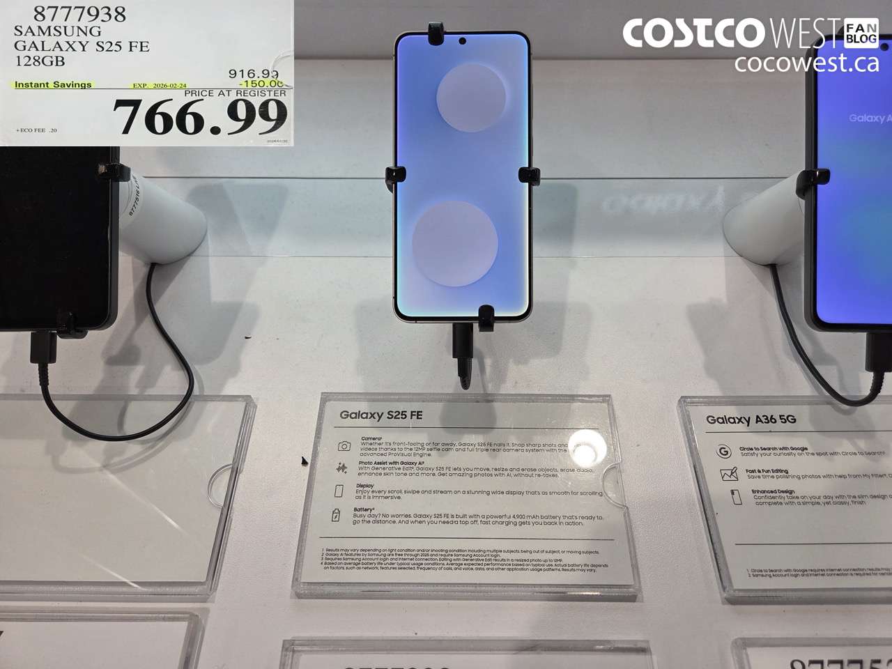 8777938 SAMSUNG GALAXY S25 FE 128GB ($150.00 INSTANT SAVINGS EXPIRES ON 2026-02-24) $766.99