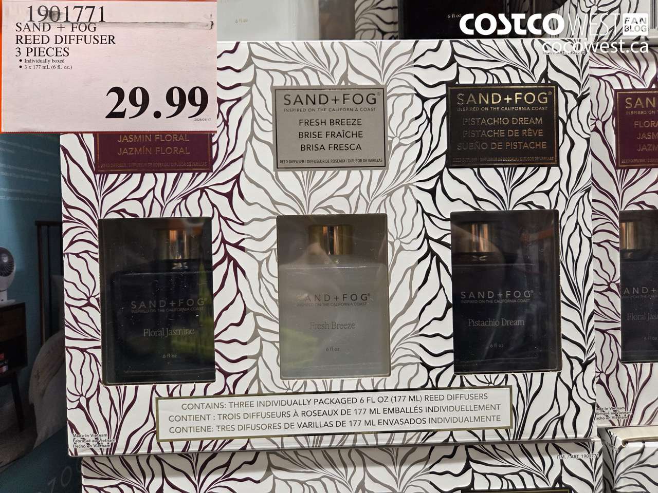 1901771 SAND + FOG REED DIFFUSER 3 PIECES $29.99