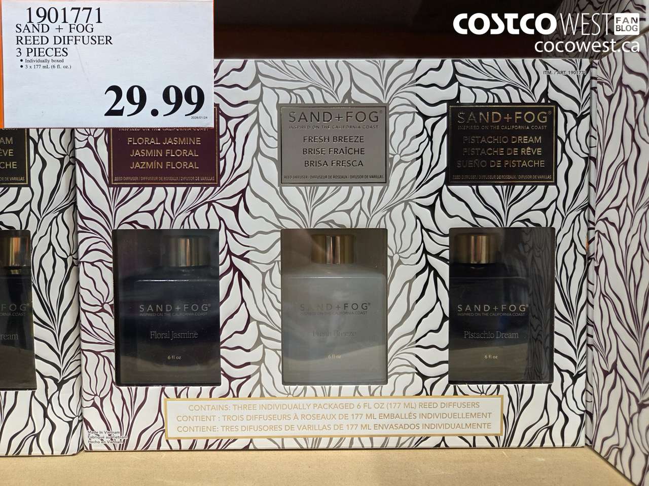 1901771 SAND + FOG REED DIFFUSER 3 PIECES $29.99