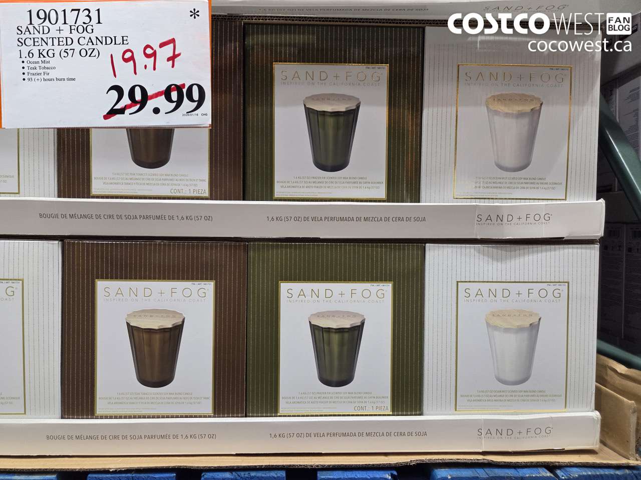 1901731 SAND + FOG SCENTED CANDLE 1.6KG (57OZ) $19.97