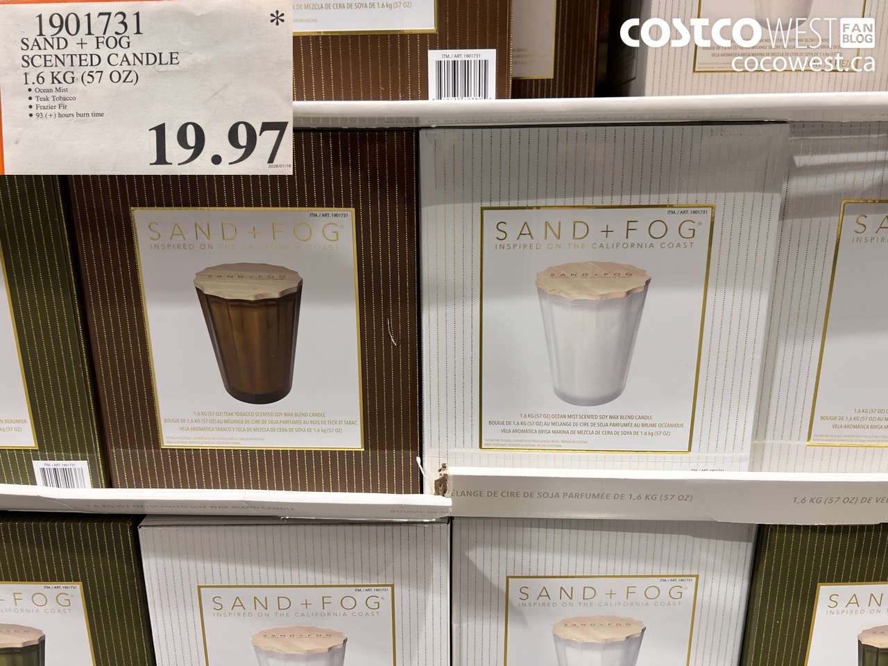 1901731 SAND + FOG SCENTED CANDLE 1.6KG (57OZ) $19.97