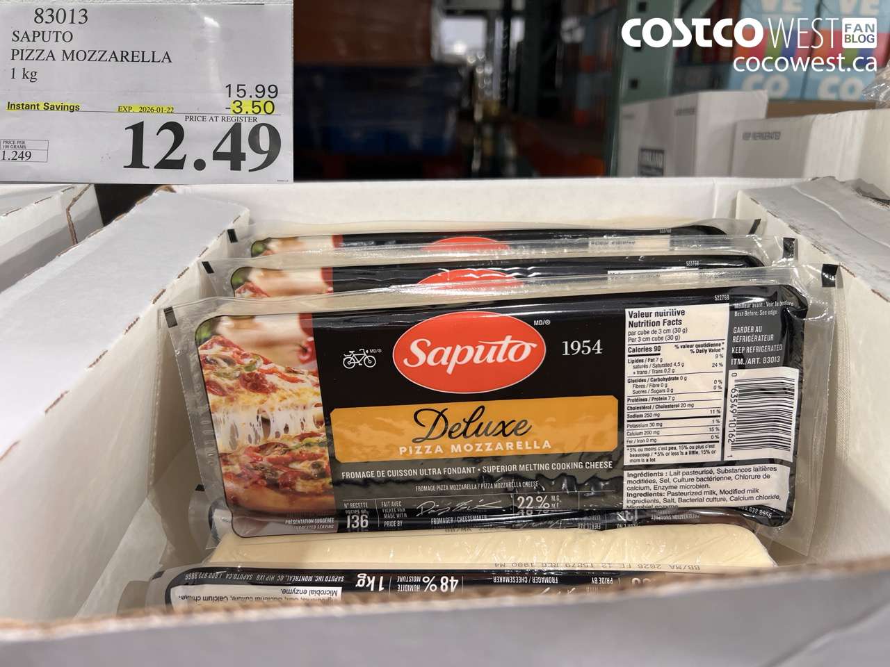 83013 SAPUTO PIZZA MOZZARELLA 1 kg ($3.50 INSTANT SAVINGS EXPIRES ON 2026-01-22) $12.49