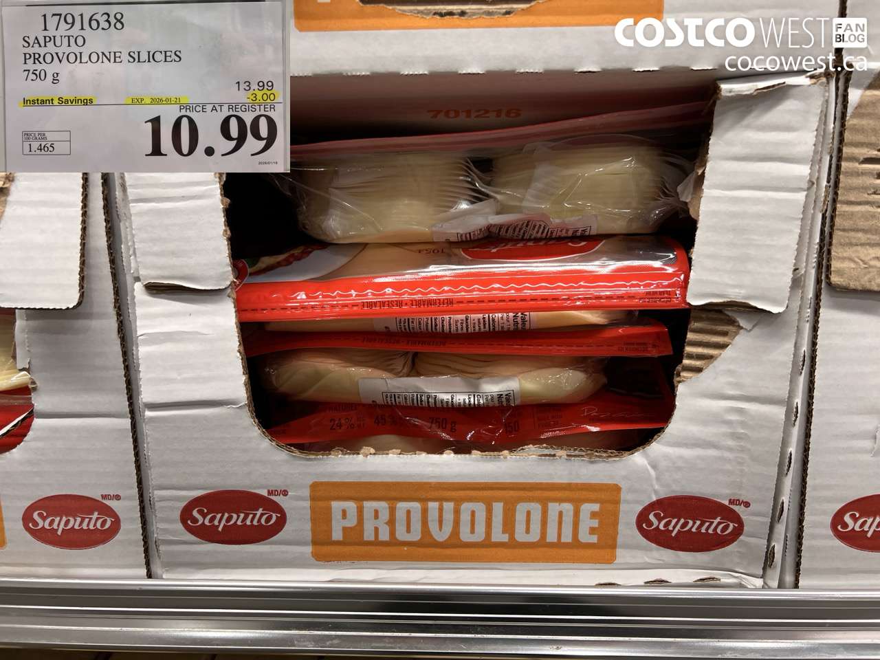 1791638 SAPUTO PROVOLONE SLICES 750G ($3.00 INSTANT SAVINGS EXPIRES ON 2026-01-21) $10.99