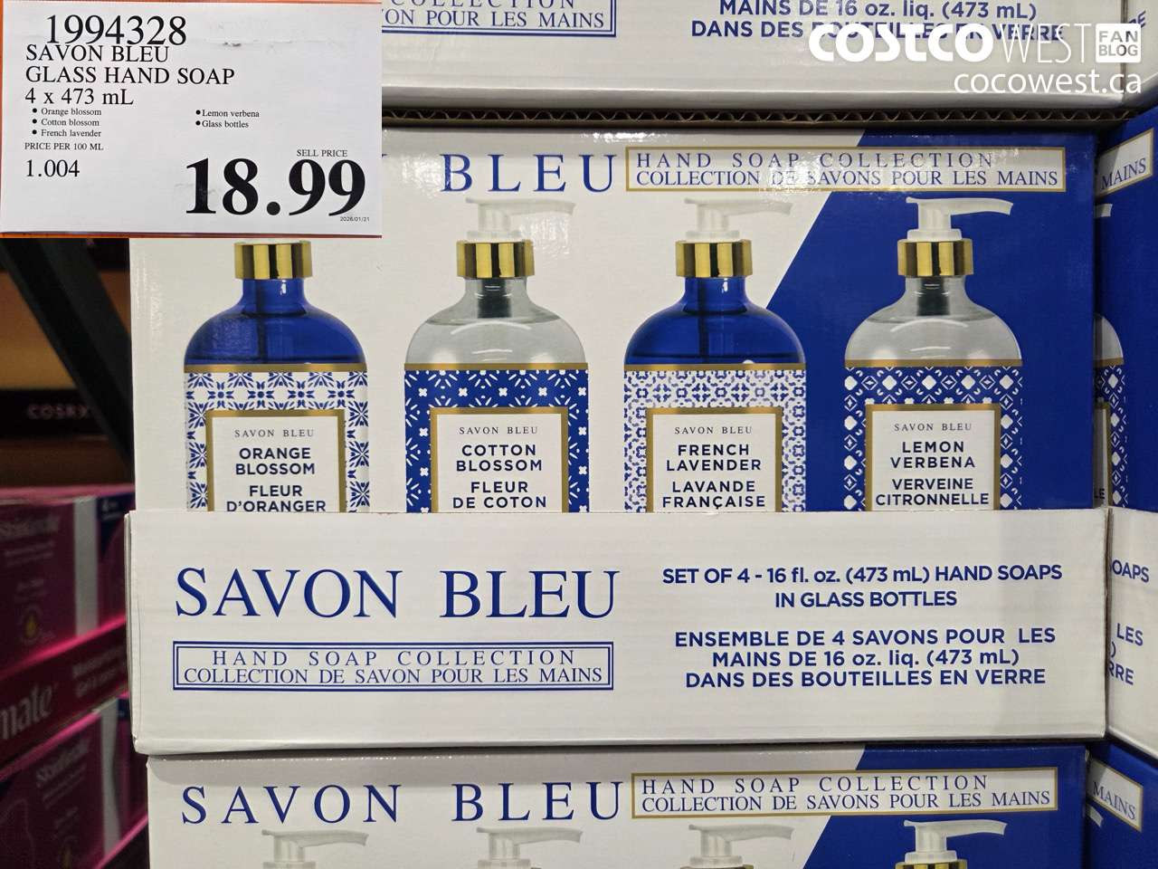 1994328 SAVON BLEU GLASS HAND SOAP 4 X 473ML $18.99