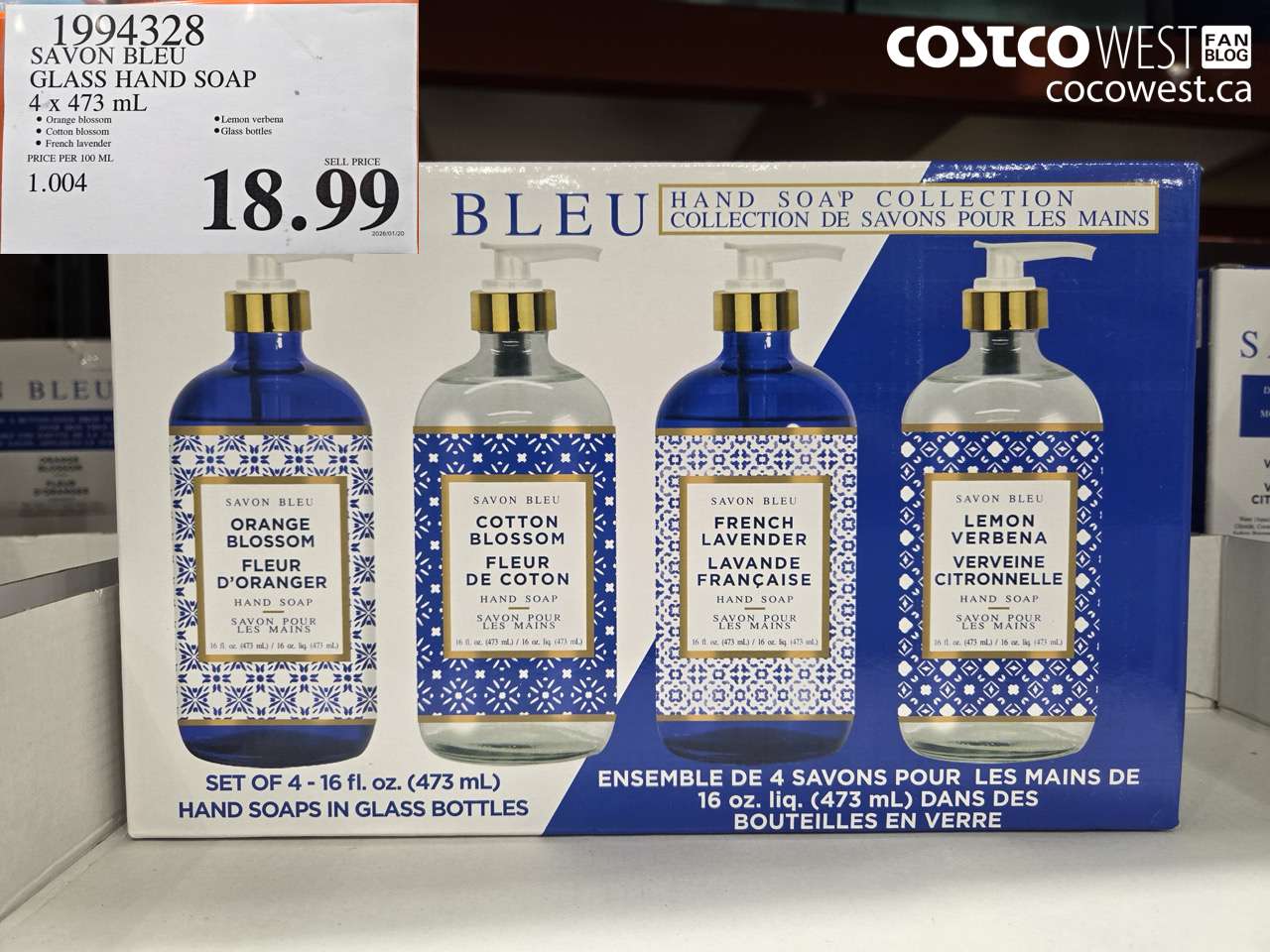 1994328 SAVON BLEU GLASS HAND SOAP 4 X 473ML $18.99