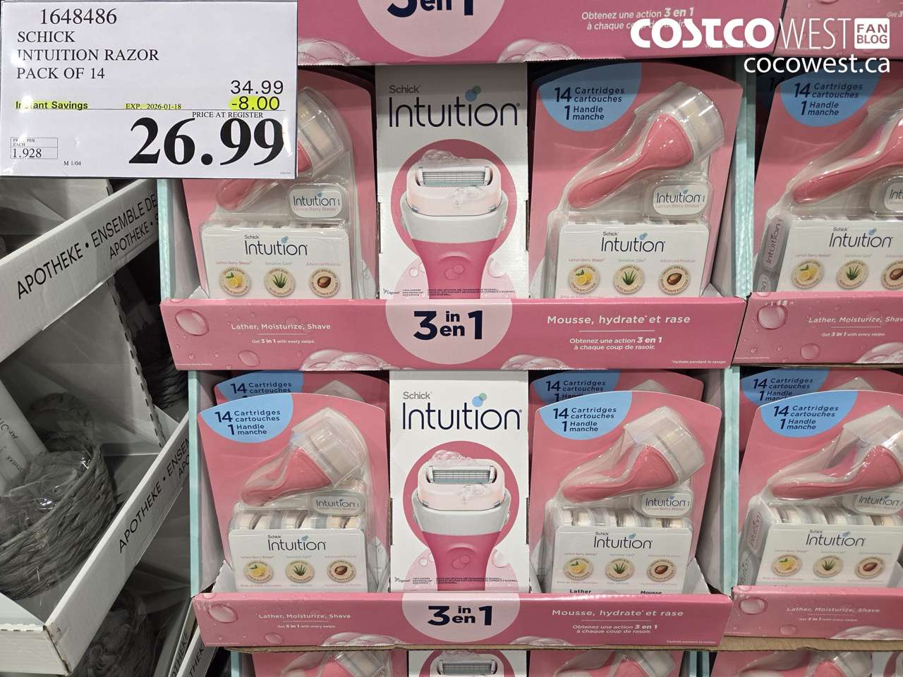 1648486 SCHICK INTUITION 14 CARTRIDGES + RAZOR ($8.00 INSTANT SAVINGS EXPIRES ON 2026-01-18) $26.99