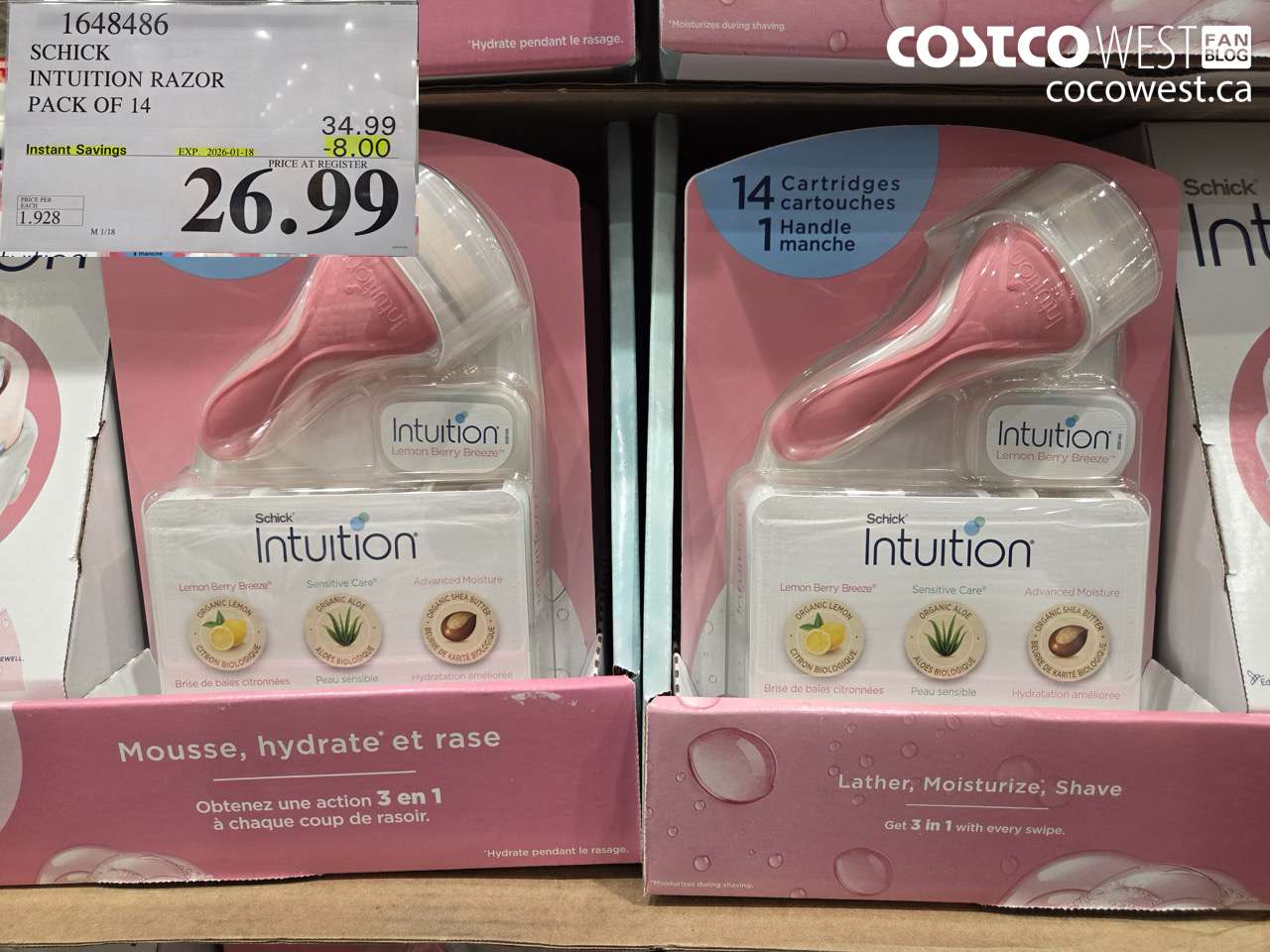 1648486 SCHICK INTUITION 14 CARTRIDGES + RAZOR ($8.00 INSTANT SAVINGS EXPIRES ON 2026-01-18) $26.99