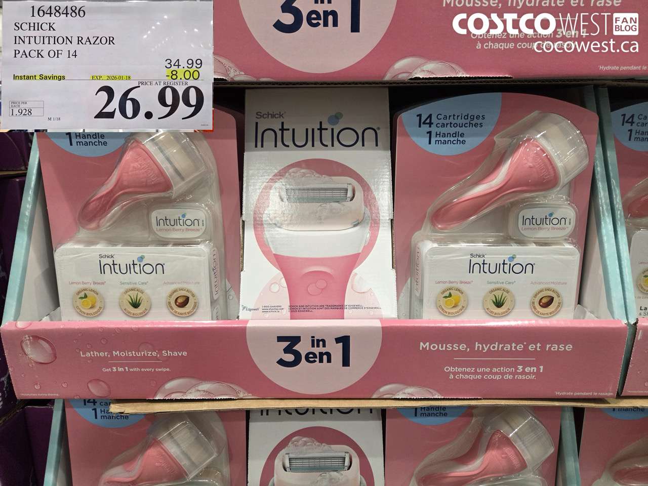 1648486 SCHICK INTUITION 14 CARTRIDGES + RAZOR ($8.00 INSTANT SAVINGS EXPIRES ON 2026-01-18) $26.99