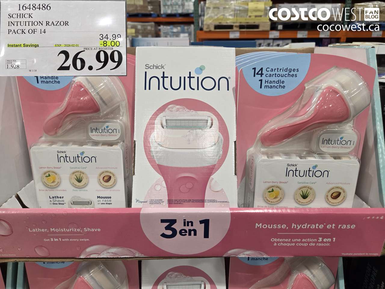 1648486 SCHICK INTUITION 14 CARTRIDGES + RAZOR ($8.00 INSTANT SAVINGS EXPIRES ON 2026-02-01) $26.99