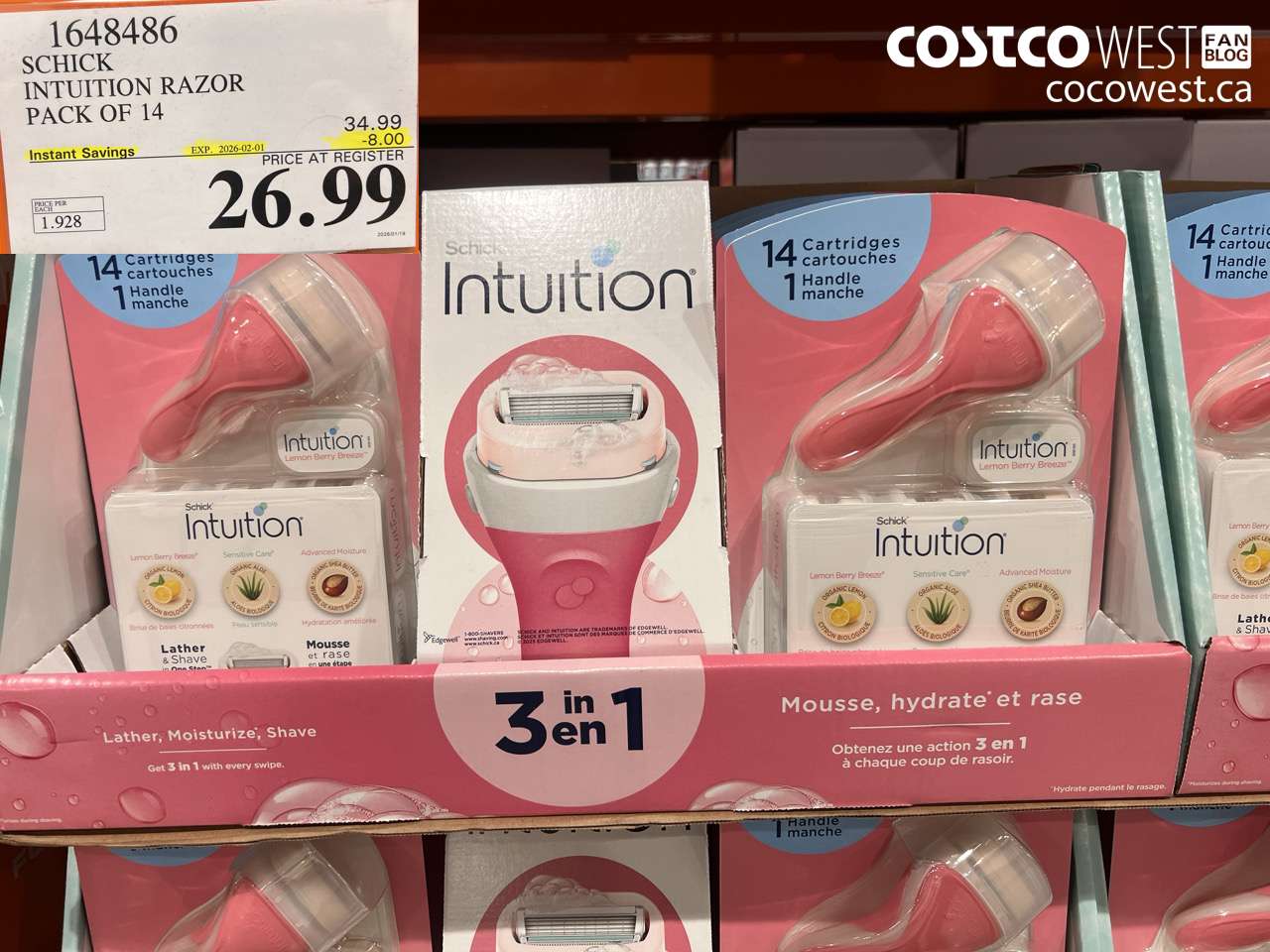 1648486 SCHICK INTUITION 14 CARTRIDGES + RAZOR ($8.00 INSTANT SAVINGS EXPIRES ON 2026-02-01) $26.99