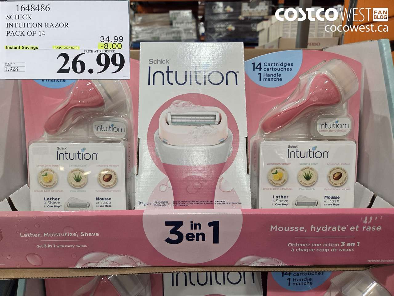 1648486 SCHICK INTUITION 14 CARTRIDGES + RAZOR ($8.00 INSTANT SAVINGS EXPIRES ON 2026-02-01) $26.99