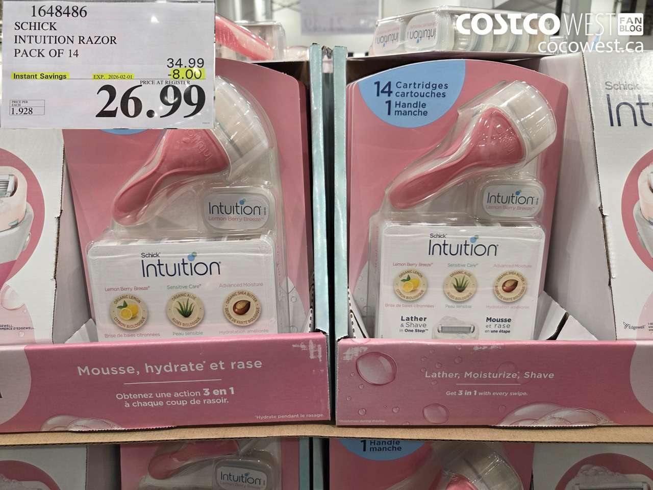 1648486 SCHICK INTUITION 14 CARTRIDGES + RAZOR ($8.00 INSTANT SAVINGS EXPIRES ON 2026-02-01) $26.99