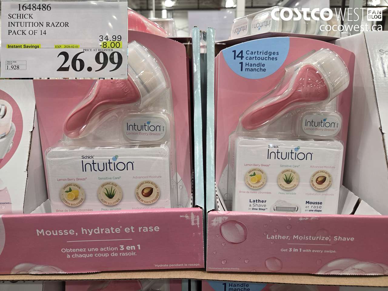 1648486 SCHICK INTUITION 14 CARTRIDGES + RAZOR ($8.00 INSTANT SAVINGS EXPIRES ON 2026-02-01) $26.99
