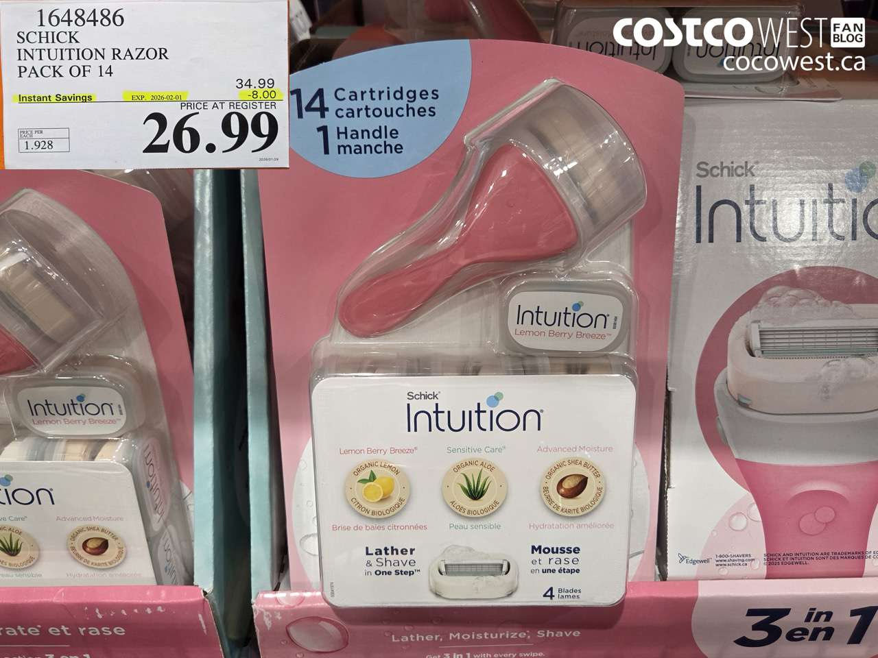 1648486 SCHICK INTUITION 14 CARTRIDGES + RAZOR ($8.00 INSTANT SAVINGS EXPIRES ON 2026-02-01) $26.99
