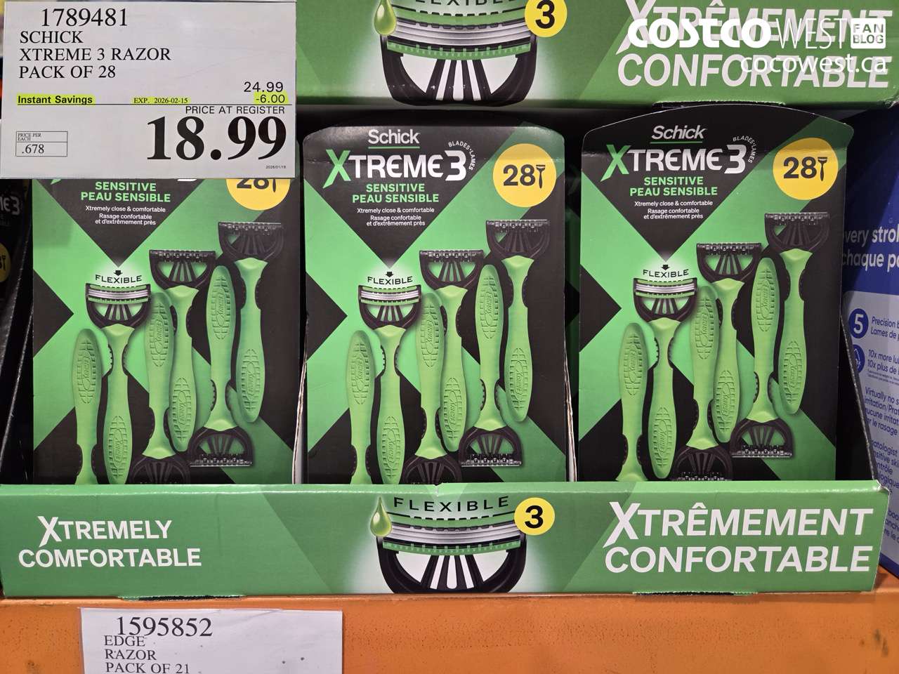 1789481 SCHICK XTREME 3 RAZOR PACK OF 28 ($6.00 INSTANT SAVINGS EXPIRES ON 2026-02-15) $18.99