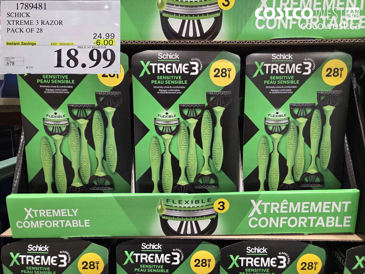 1789481 SCHICK XTREME 3 RAZOR PACK OF 28 ($6.00 INSTANT SAVINGS EXPIRES ON 2026-02-15) $18.99