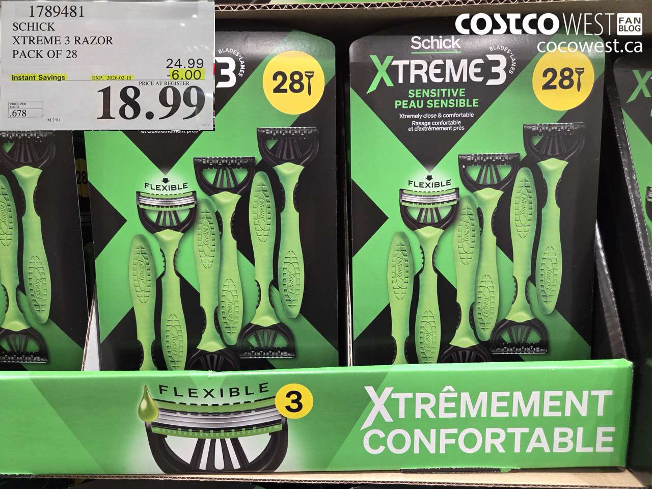 1789481 SCHICK XTREME 3 RAZOR PACK OF 28 ($6.00 INSTANT SAVINGS EXPIRES ON 2026-02-15) $18.99