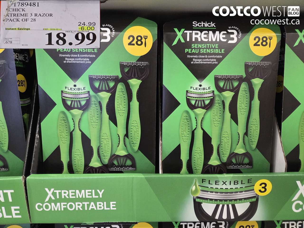 1789481 SCHICK XTREME 3 RAZOR PACK OF 28 ($6.00 INSTANT SAVINGS EXPIRES ON 2026-02-15) $18.99
