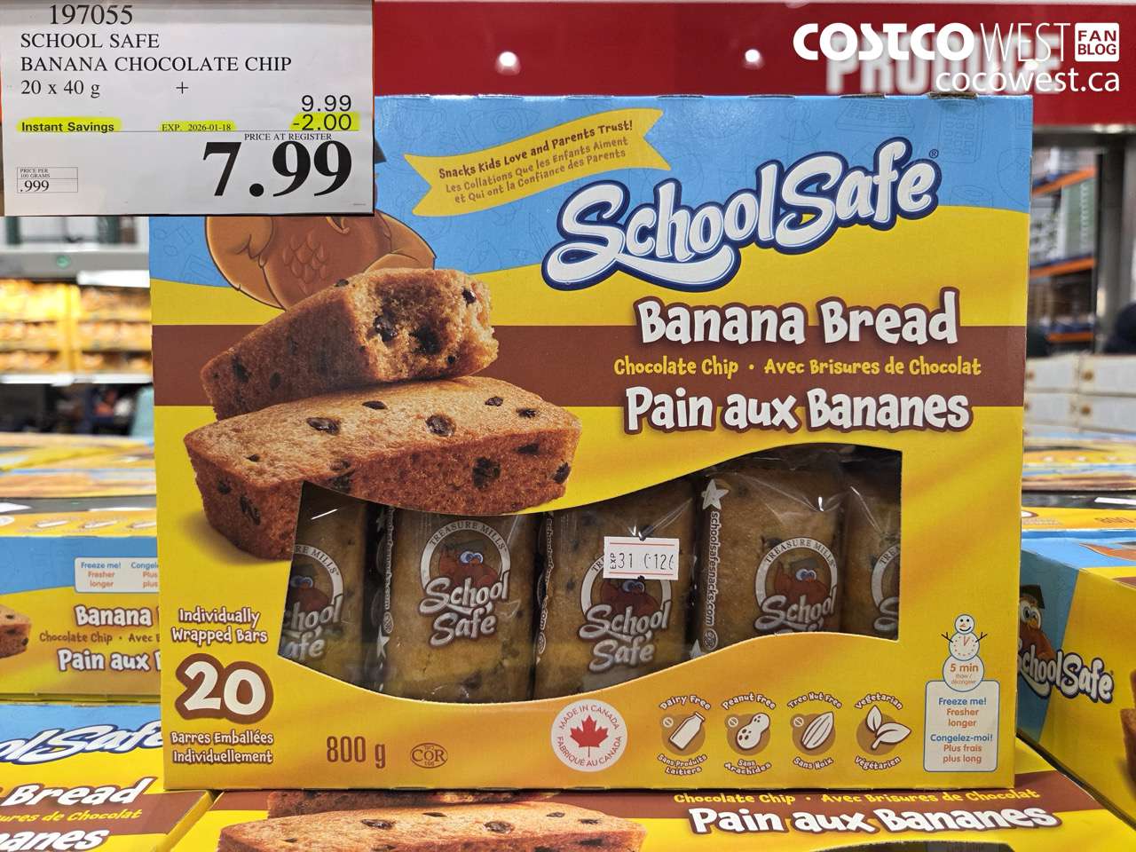 197055 SCHOOL SAFE CHOCOLATE CHIP BANANA BREAD 20 X 40 G ($2.00 INSTANT SAVINGS EXPIRES ON 2026-01-18) $7.99