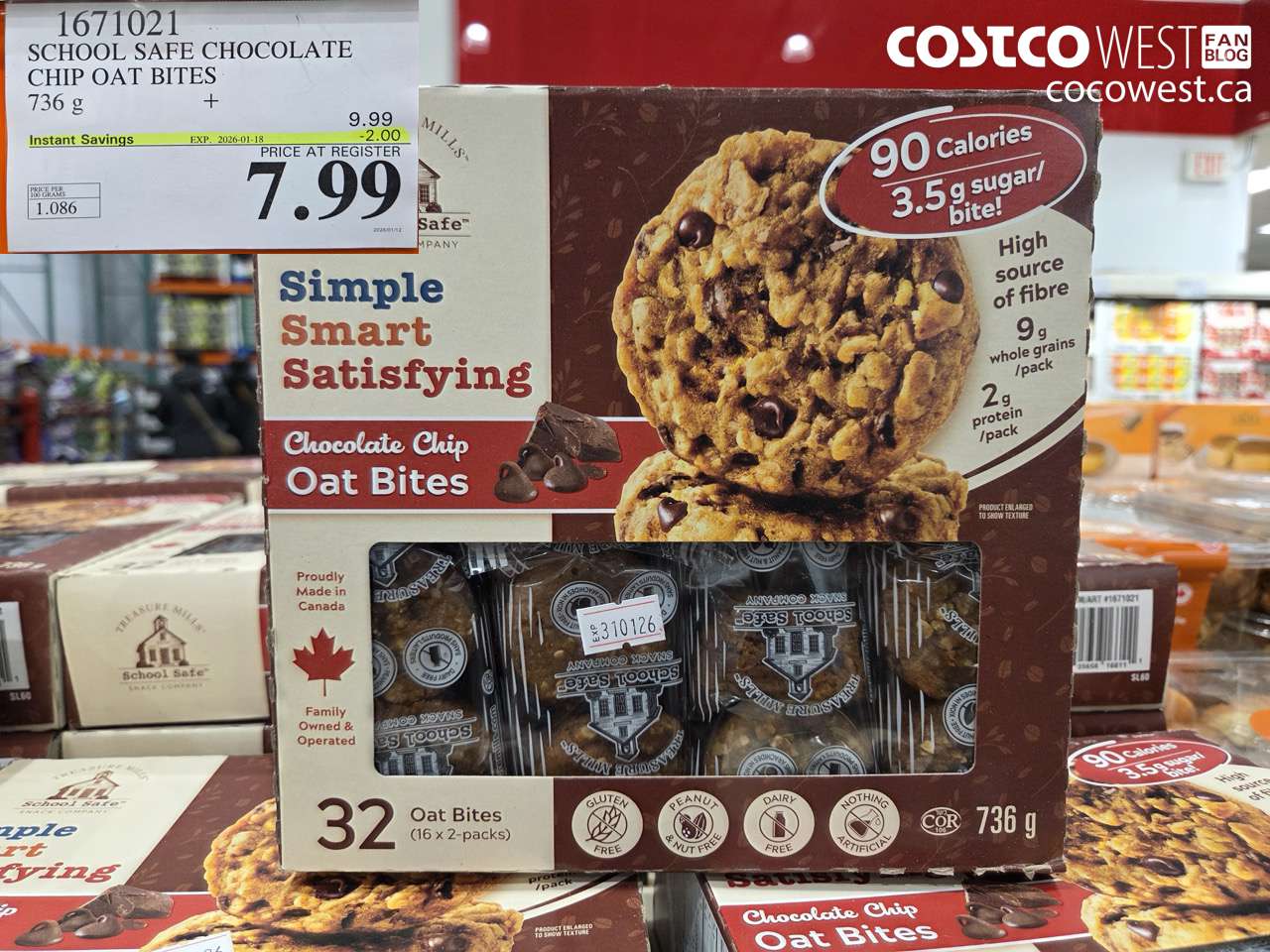 1671021 SCHOOL SAFE CHOCOLATE CHIP OAT BITES 736 G ($2.00 INSTANT SAVINGS EXPIRES ON 2026-01-18) $7.99