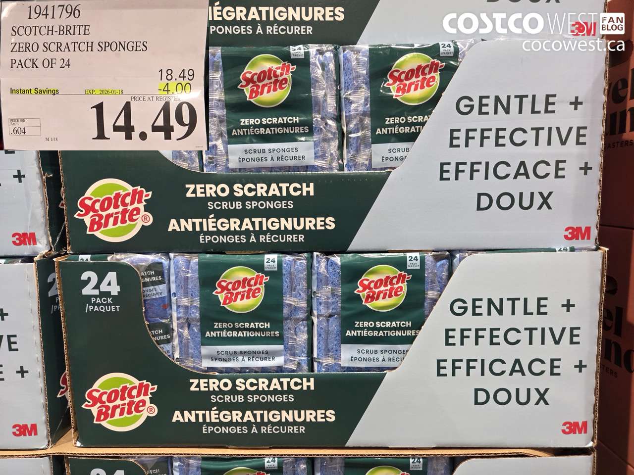 1941796 SCOTCH-BRITE ZERO SCRATCH SPONGES PACK OF 24 ($4.00 INSTANT SAVINGS EXPIRES ON 2026-01-18) $14.49
