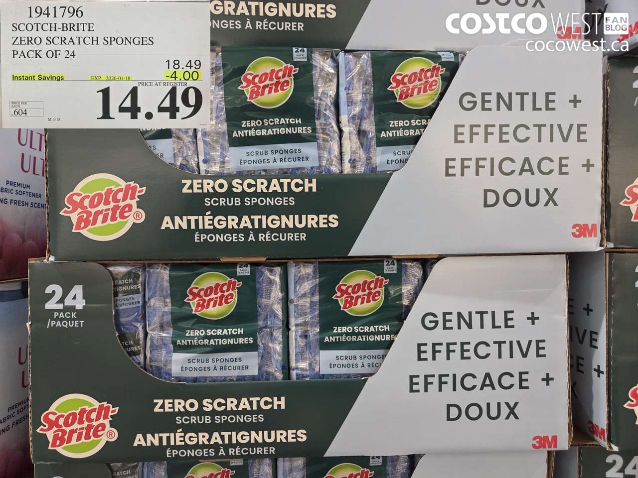 1941796 SCOTCH-BRITE ZERO SCRATCH SPONGES PACK OF 24 ($4.00 INSTANT SAVINGS EXPIRES ON 2026-01-18) $14.49