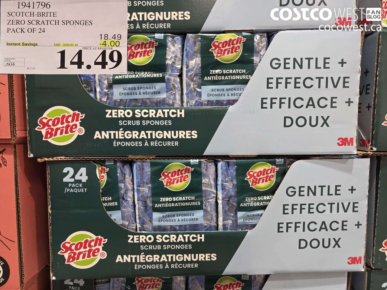 1941796 SCOTCH-BRITE ZERO SCRATCH SPONGES PACK OF 24 ($4.00 INSTANT SAVINGS EXPIRES ON 2026-01-18) $14.49
