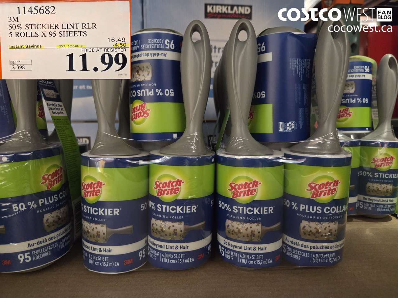 1145682 SCOTCH BRITE 50% STICKIER LINT RLR 5 ROLLS X 95 SHEETS ($4.50 INSTANT SAVINGS EXPIRES ON 2026-01-18) $11.99