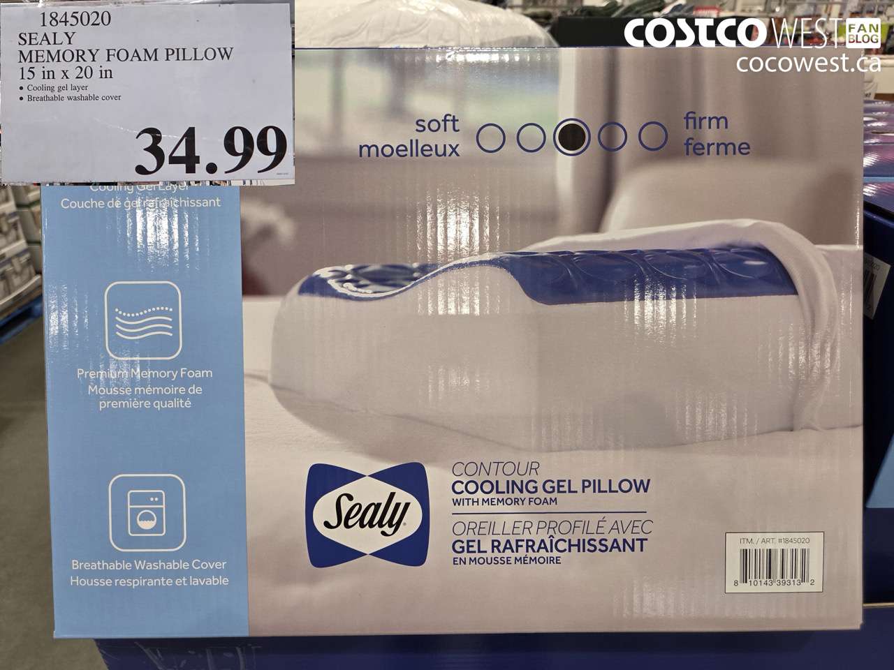 1845020 SEALY MEMORY FOAM PILLOW 15 in x 20 in $34.99