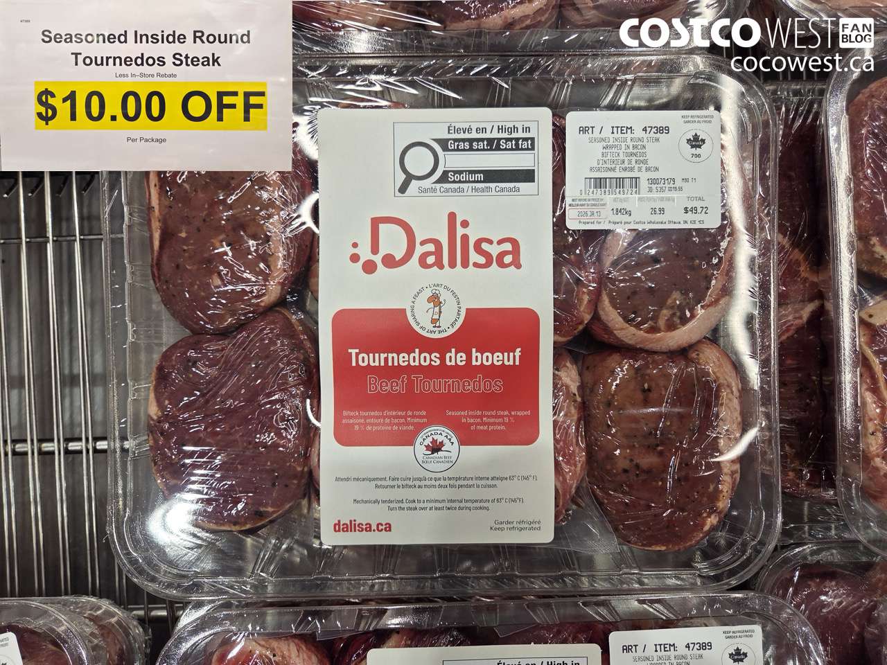 47389 SEASONED INSIDE ROUND TOURNEDOS STEAK ($10.00 INSTANT SAVINGS)