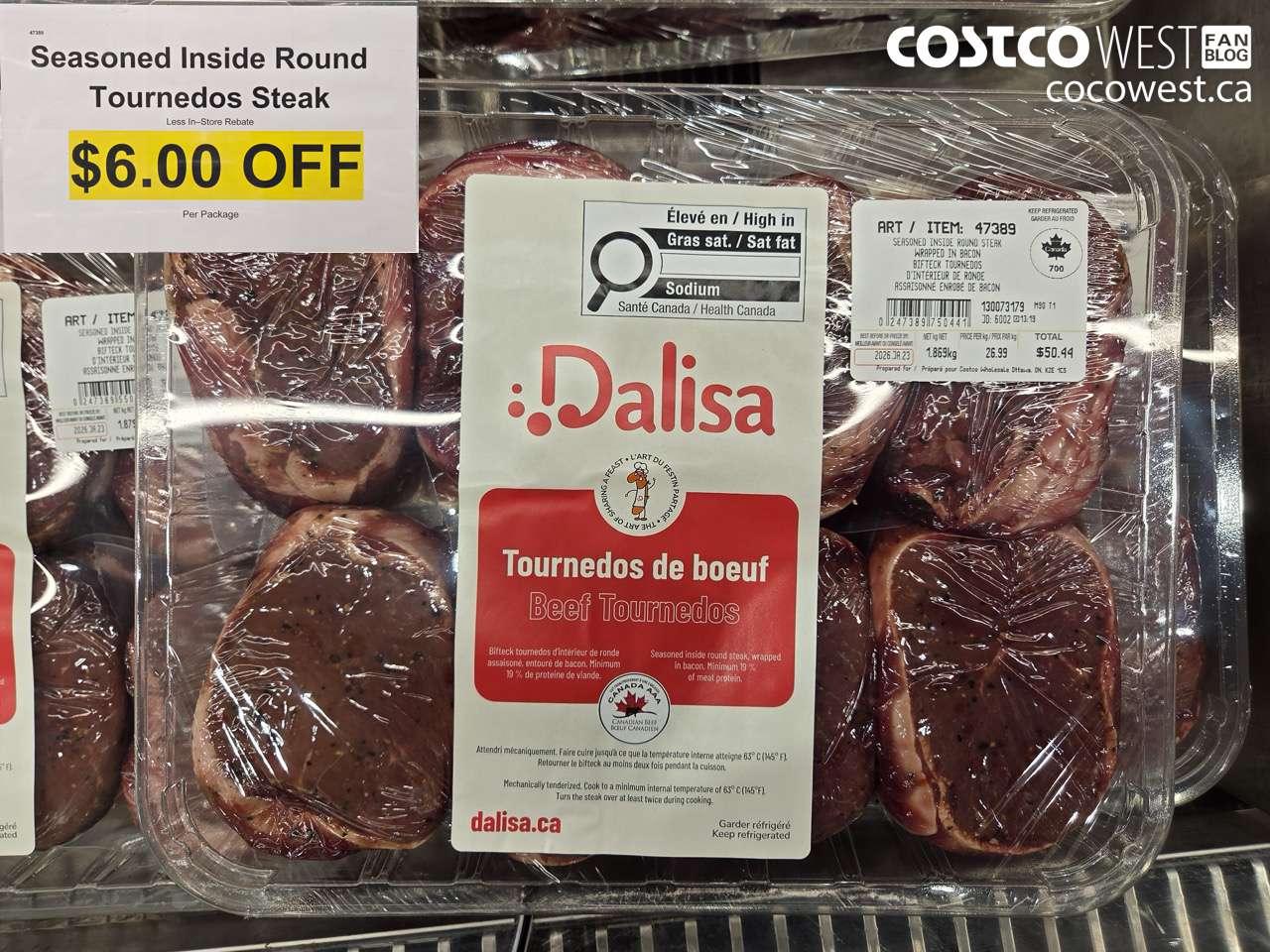 47389 SEASONED INSIDE ROUND TOURNEDOS STEAK ($6.00 INSTANT SAVINGS)