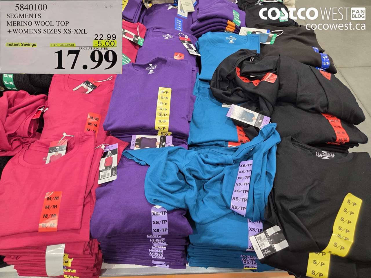 5840100 SEGMENTS MERINO WOOL TOP LADIES SIZES XS-XXL ($5.00 INSTANT SAVINGS EXPIRES ON 2026-02-01) $17.99