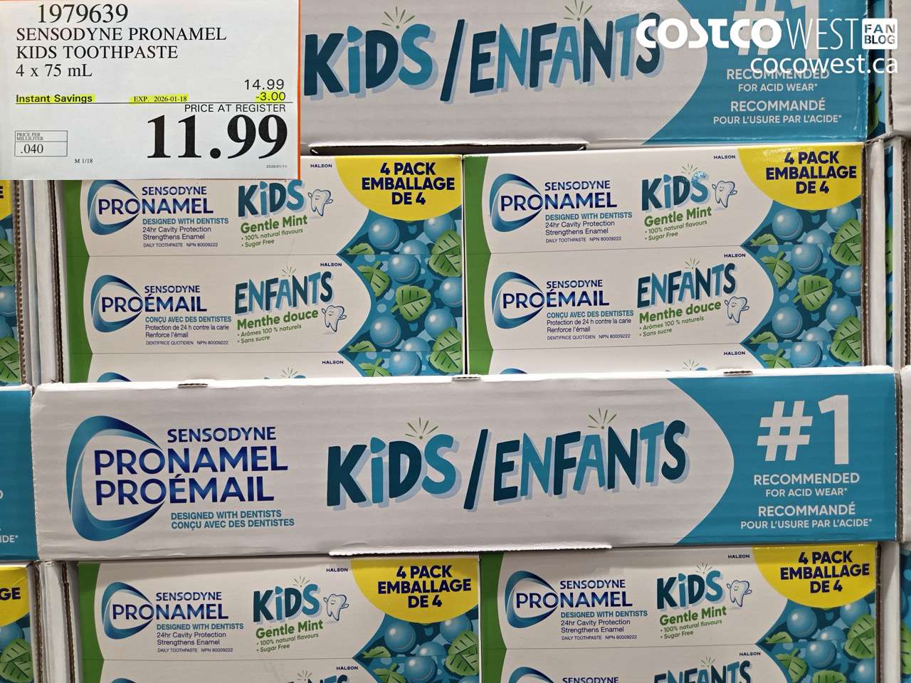 1979639 SENSODYNE PRONAMEL KIDS TOOTHPASTE 4 X 75ML ($3.00 INSTANT SAVINGS EXPIRES ON 2026-01-18) $11.99