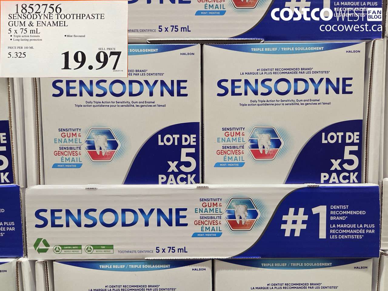 1852756 SENSODYNE TOOTHPASTE GUM & ENAMEL 5 X 75ML $19.97