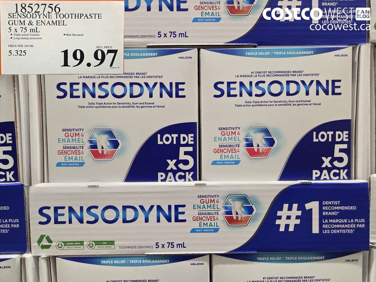1852756 SENSODYNE TOOTHPASTE GUM & ENAMEL 5 X 75ML $19.97