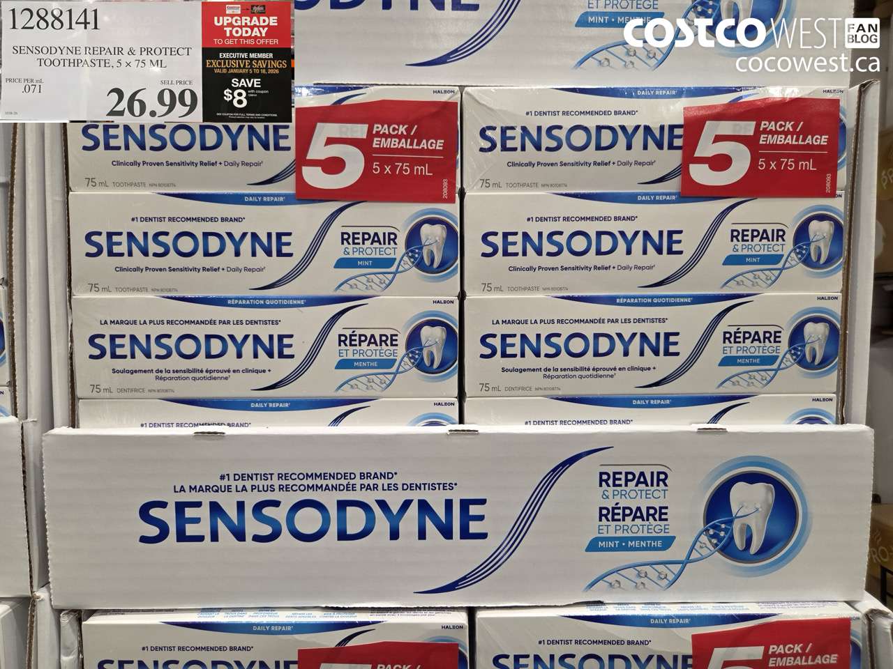 1288141 SENSODYNE TOOTHPASTE REPAIR & PROTECT 5 X 75ML ($8.00 INSTANT SAVINGS EXPIRES ON 2026-01-18) $18.99