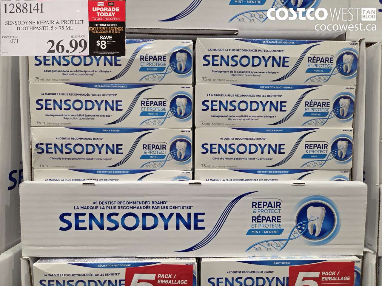 1288141 SENSODYNE TOOTHPASTE REPAIR & PROTECT 5 X 75ML ($8.00 INSTANT SAVINGS EXPIRES ON 2026-01-18) $18.99