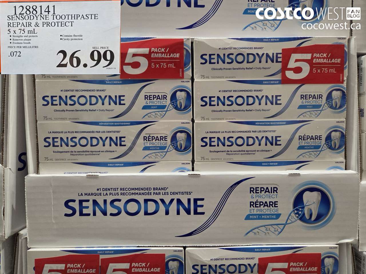 1288141 SENSODYNE TOOTHPASTE REPAIR & PROTECT 5 X 75ML $26.99