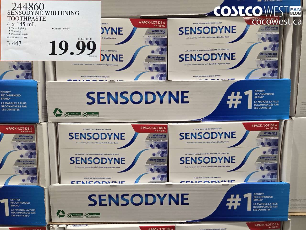 244860 SENSODYNE WHITENING TOOTHPASTE 4 X 145 ML $19.99