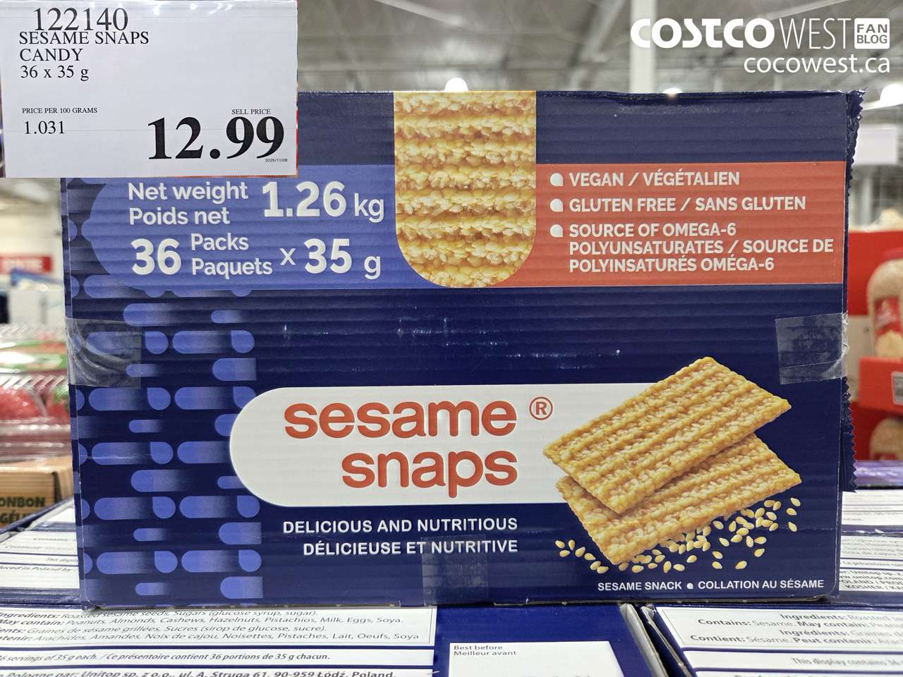 122140 SESAME SNAPS SESAME SNACKS 36 x 35 g $12.99