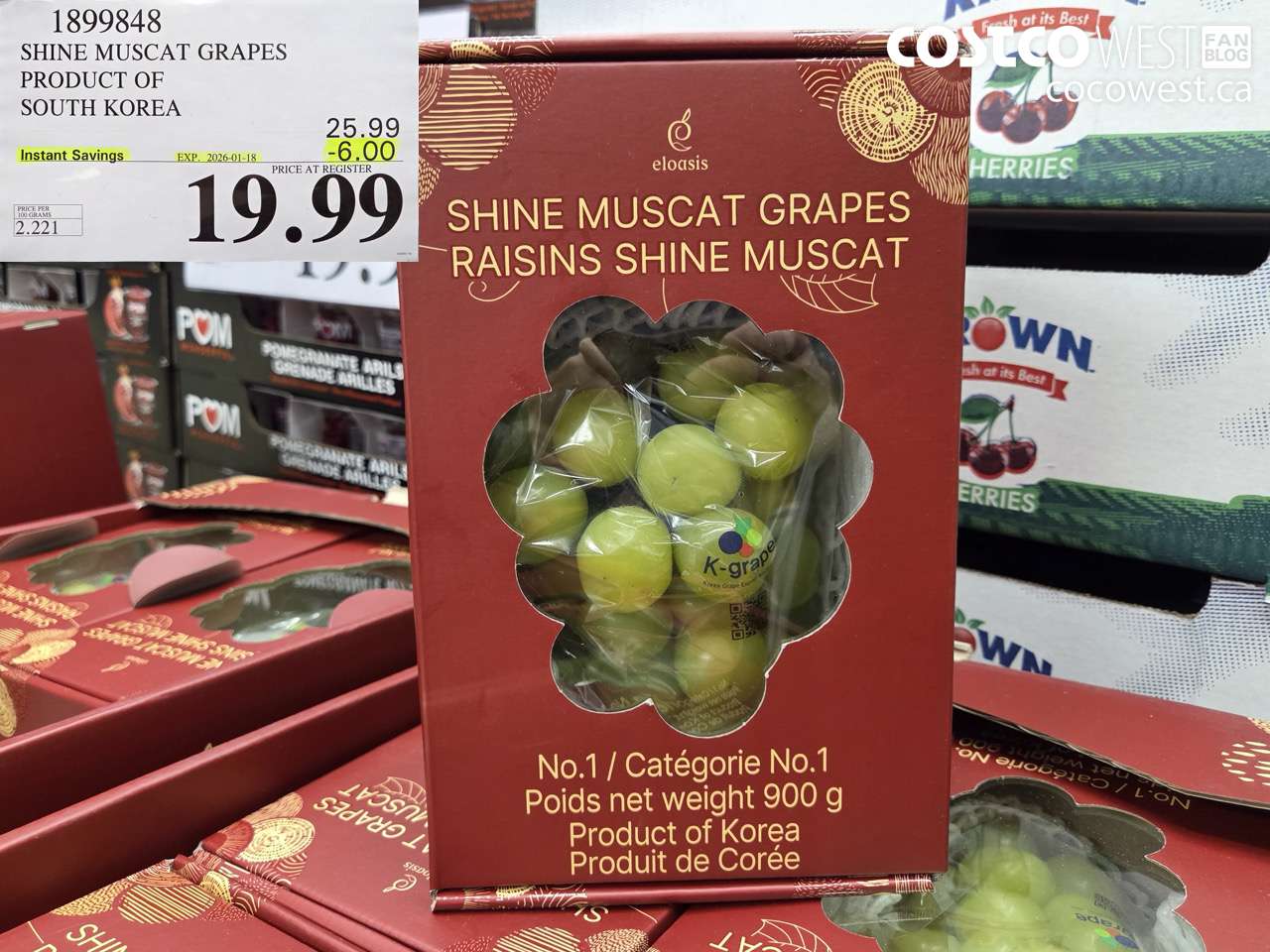 1899848 SHINE MUSCAT GRAPES PRODUCT OF SOUTH KOREA ($6.00 INSTANT SAVINGS EXPIRES ON 2026-01-18) $19.99