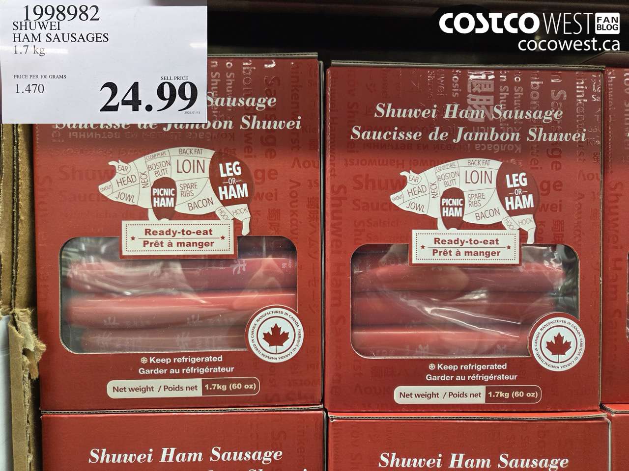 1998982 SHUWEI HAM SAUSAGES 1.7 kg $24.99