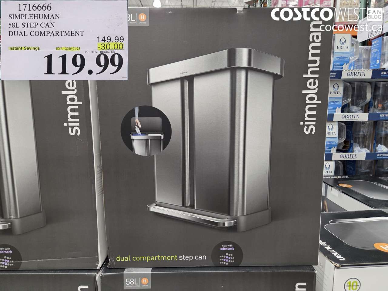1716666 SIMPLEHUMAN 58L STEP CAN DUAL COMPARTMENT ($30.00 INSTANT SAVINGS EXPIRES ON 2026-01-25) $119.99