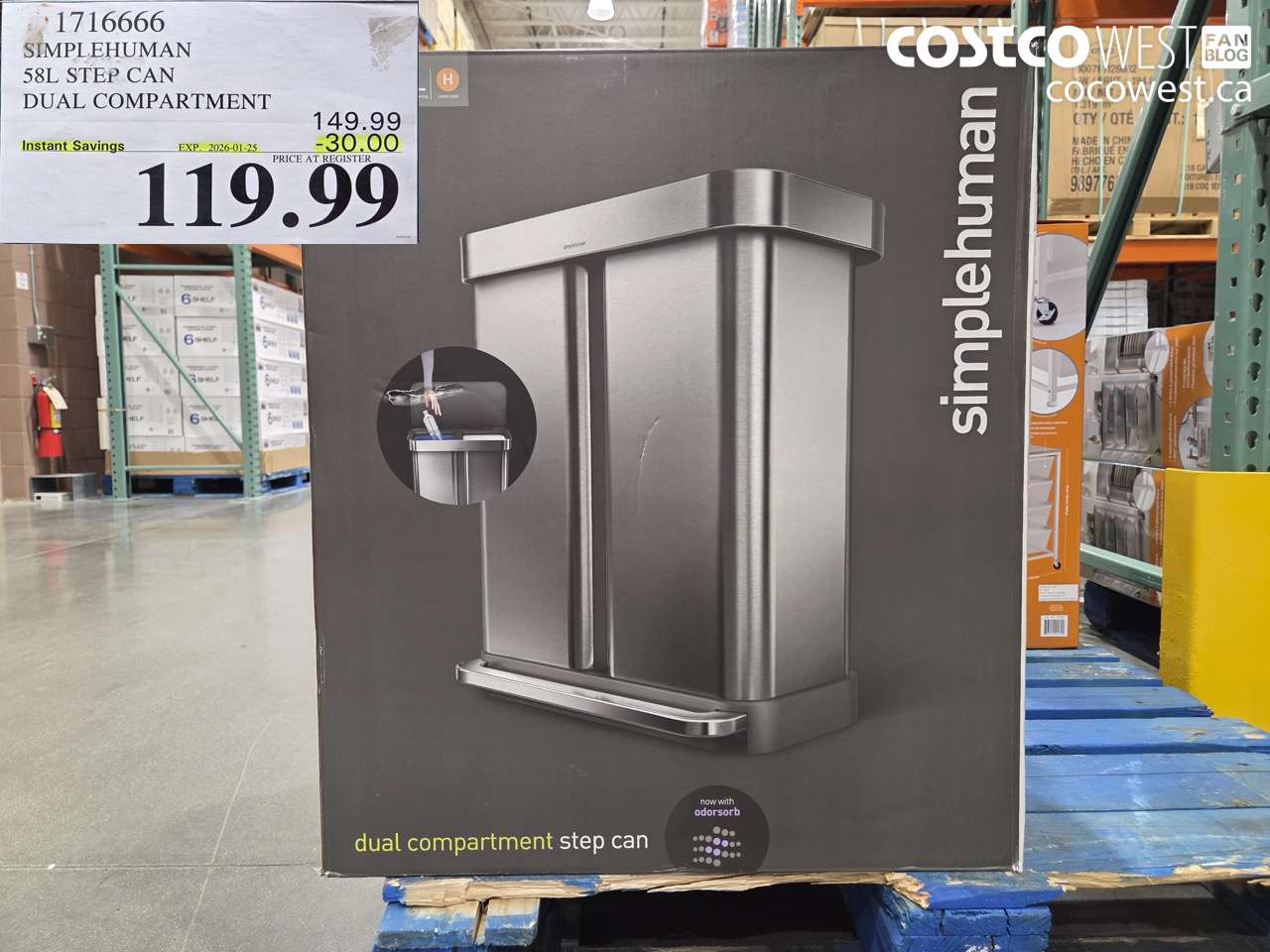 1716666 SIMPLEHUMAN 58L STEP CAN DUAL COMPARTMENT ($30.00 INSTANT SAVINGS EXPIRES ON 2026-01-25) $119.99