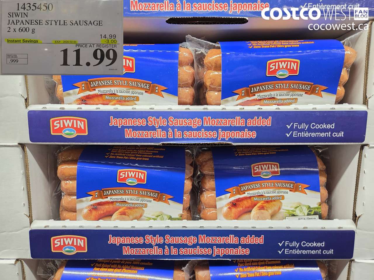 1435450 SIWIN JAPANESE STYLE SAUSAGE 2 x 600 g ($3.00 INSTANT SAVINGS EXPIRES ON 2026-02-01) $11.99