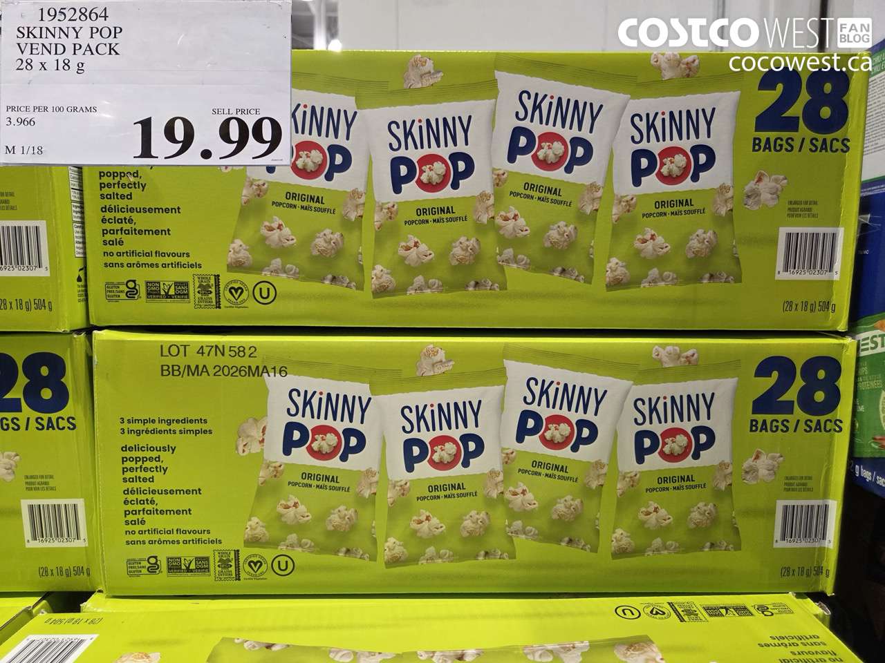 1952864 SKINNY POP VEND PACK 28 X 18G $19.99