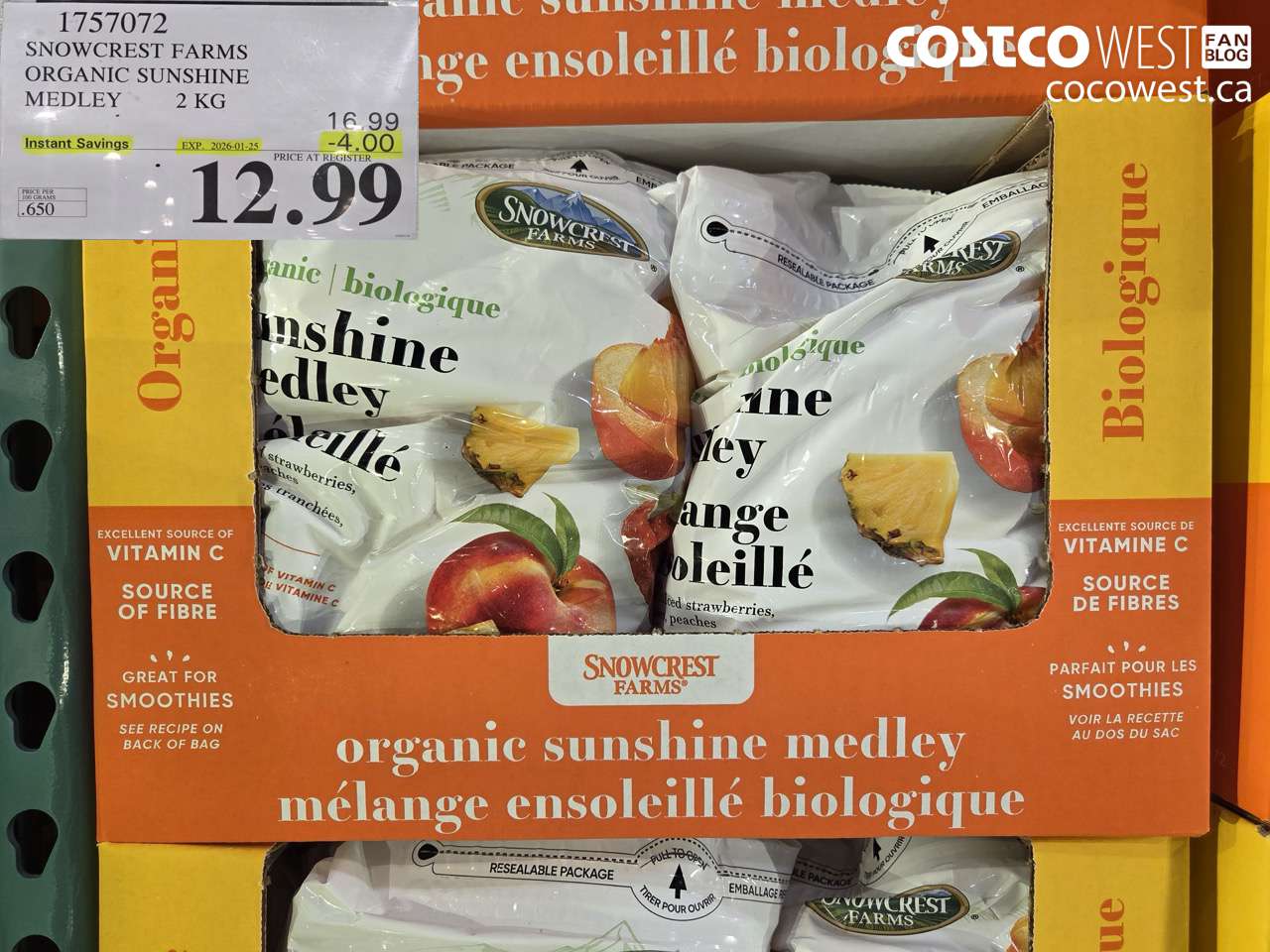 1757072 SNOWCREST FARMS ORG SUNSHINE MEDLEY 2 KG ($4.00 INSTANT SAVINGS EXPIRES ON 2026-01-25) $12.99