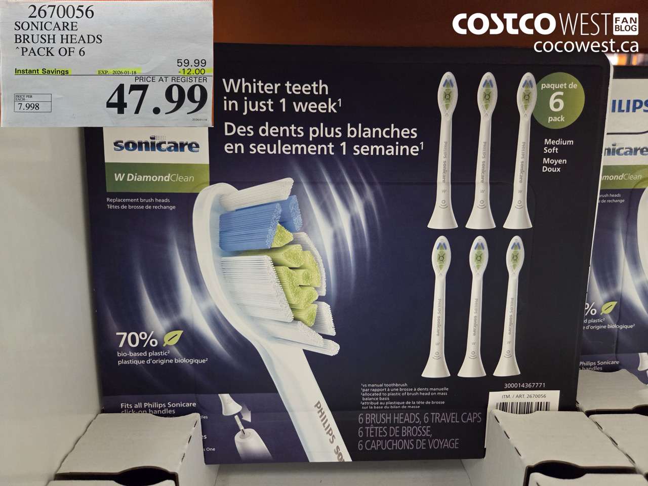 2670056 SONICARE BRUSH HEADS PACK OF 6 ($12.00 INSTANT SAVINGS EXPIRES ON 2026-01-18) $47.99