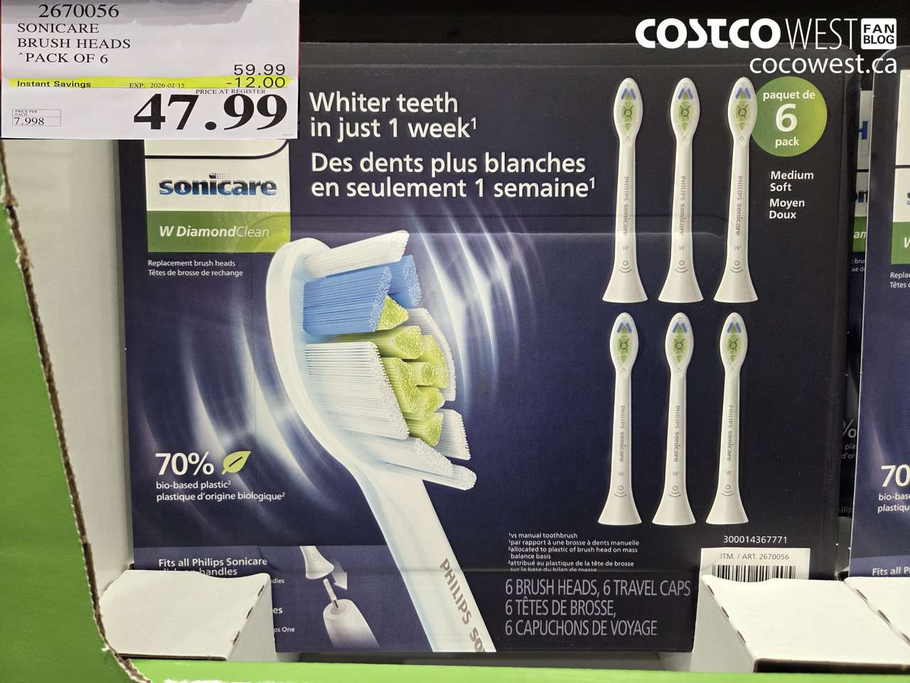2670056 SONICARE BRUSH HEADS PACK OF 6 ($12.00 INSTANT SAVINGS EXPIRES ON 2026-02-15) $47.99
