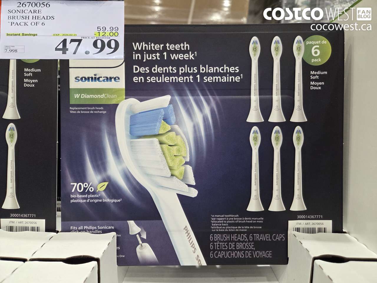 2670056 SONICARE BRUSH HEADS PACK OF 6 ($12.00 INSTANT SAVINGS EXPIRES ON 2026-02-15) $47.99